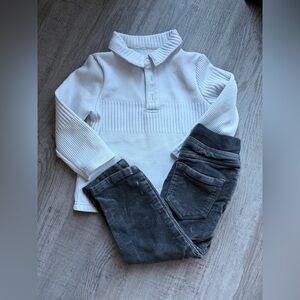 Hanna Andersson White and Gray Kids Shirt & Pants Set